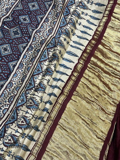 NAVY BLUE GAJJI SILK PURE HANDLOOM BANDHEJ SAREE