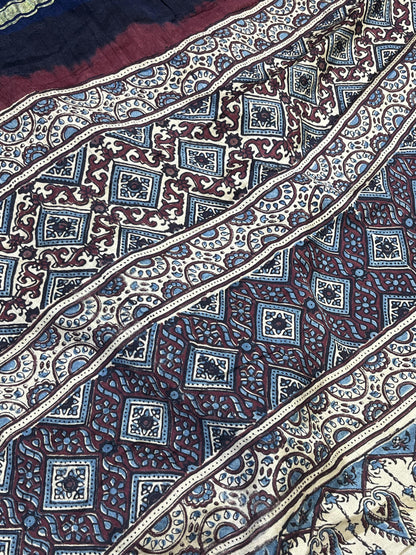 NAVY BLUE GAJJI SILK PURE HANDLOOM BANDHEJ SAREE