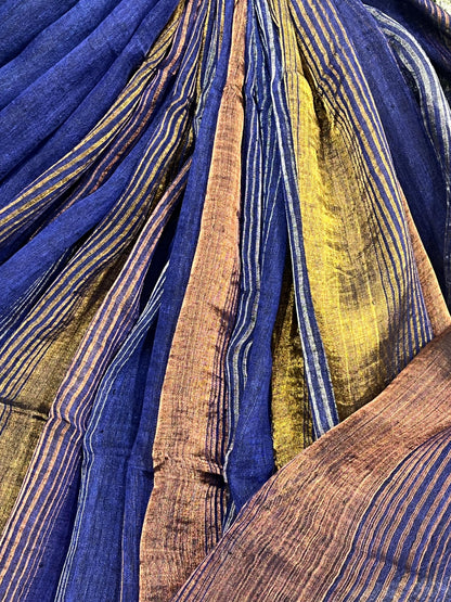 NAVY BLUE PURE HANDLOOM LINEN SAREE