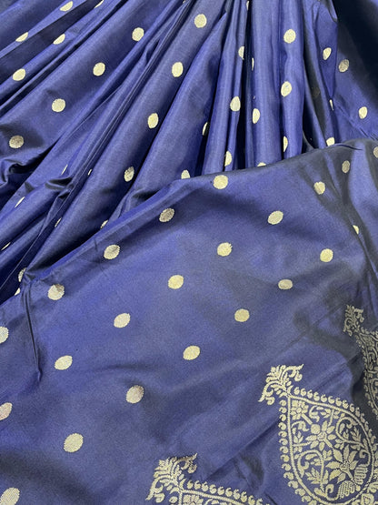 NAVY BLUE PURE HANDLOOM MULBERRY SILK SAREE