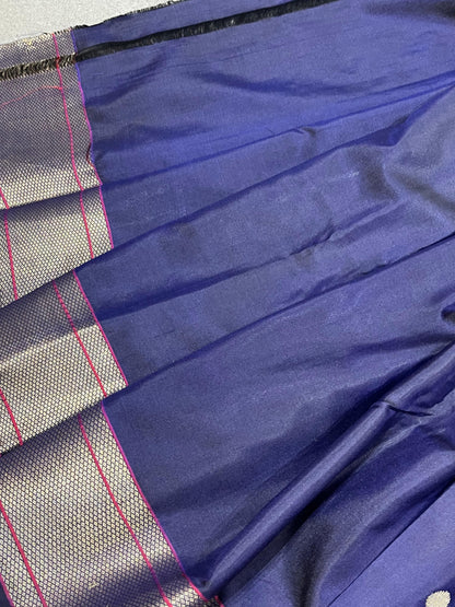 NAVY BLUE PURE HANDLOOM MULBERRY SILK SAREE