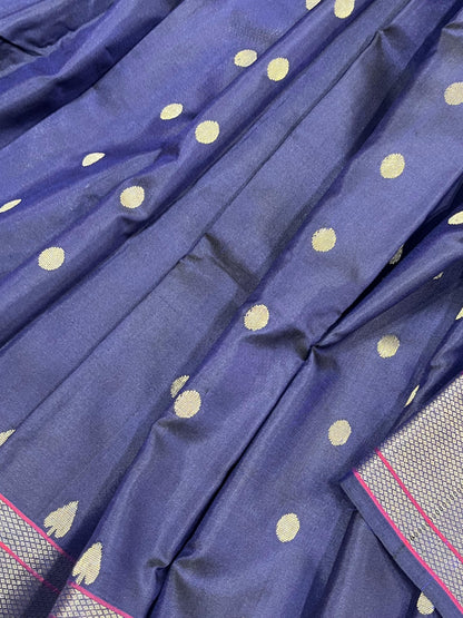 NAVY BLUE PURE HANDLOOM MULBERRY SILK SAREE