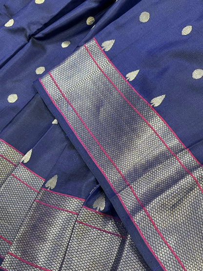 NAVY BLUE PURE HANDLOOM MULBERRY SILK SAREE