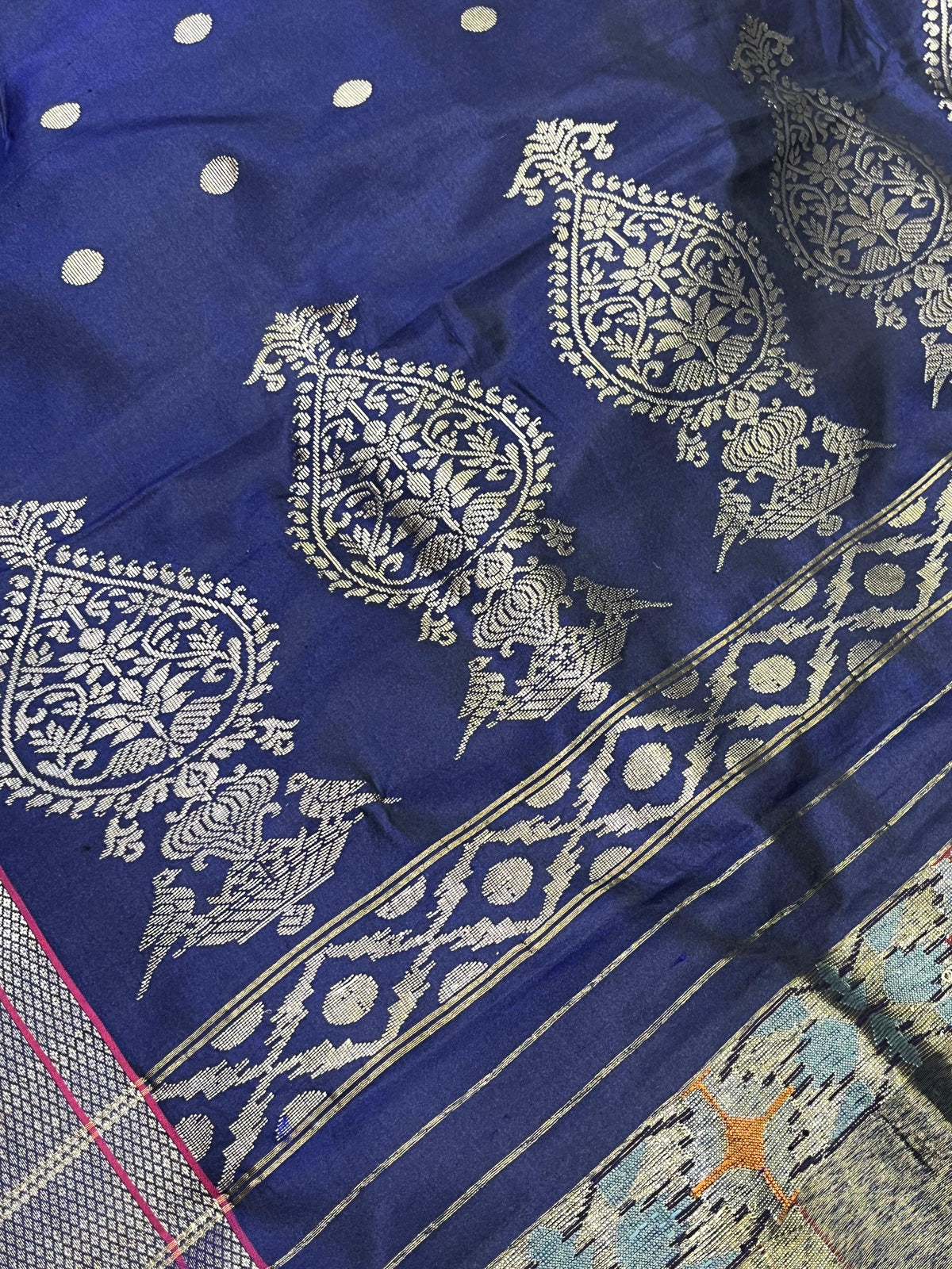 NAVY BLUE PURE HANDLOOM MULBERRY SILK SAREE
