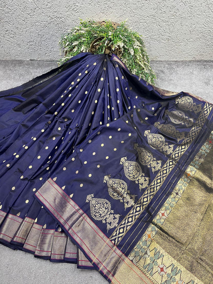 NAVY BLUE PURE HANDLOOM MULBERRY SILK SAREE