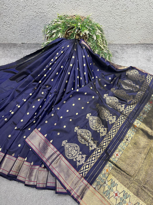 NAVY BLUE PURE HANDLOOM MULBERRY SILK SAREE