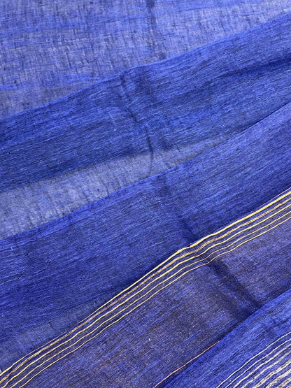 NAVY BLUE PURE HANDLOOM LINEN SAREE