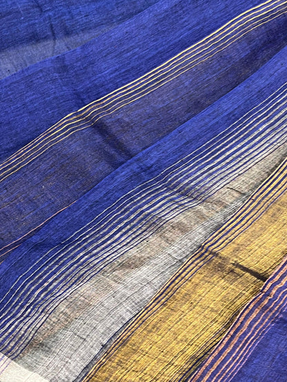 NAVY BLUE PURE HANDLOOM LINEN SAREE