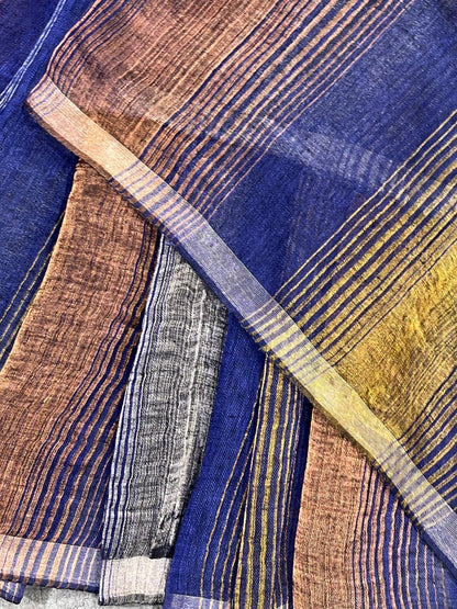 NAVY BLUE PURE HANDLOOM LINEN SAREE