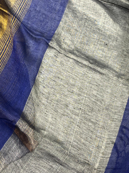 NAVY BLUE PURE HANDLOOM LINEN SAREE