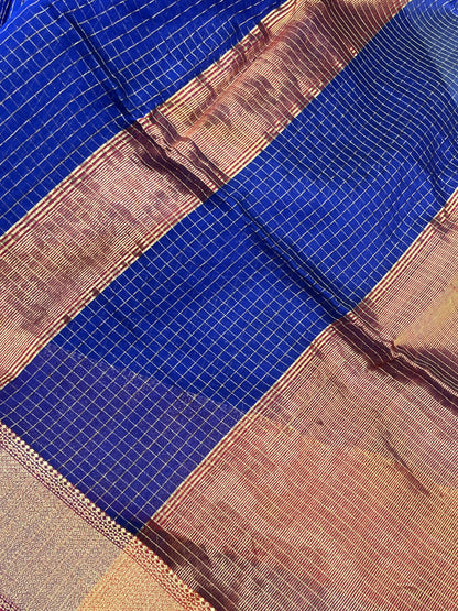 ROYAL BLUE SICO PURE HANDLOOM MAHESHWARI SAREE