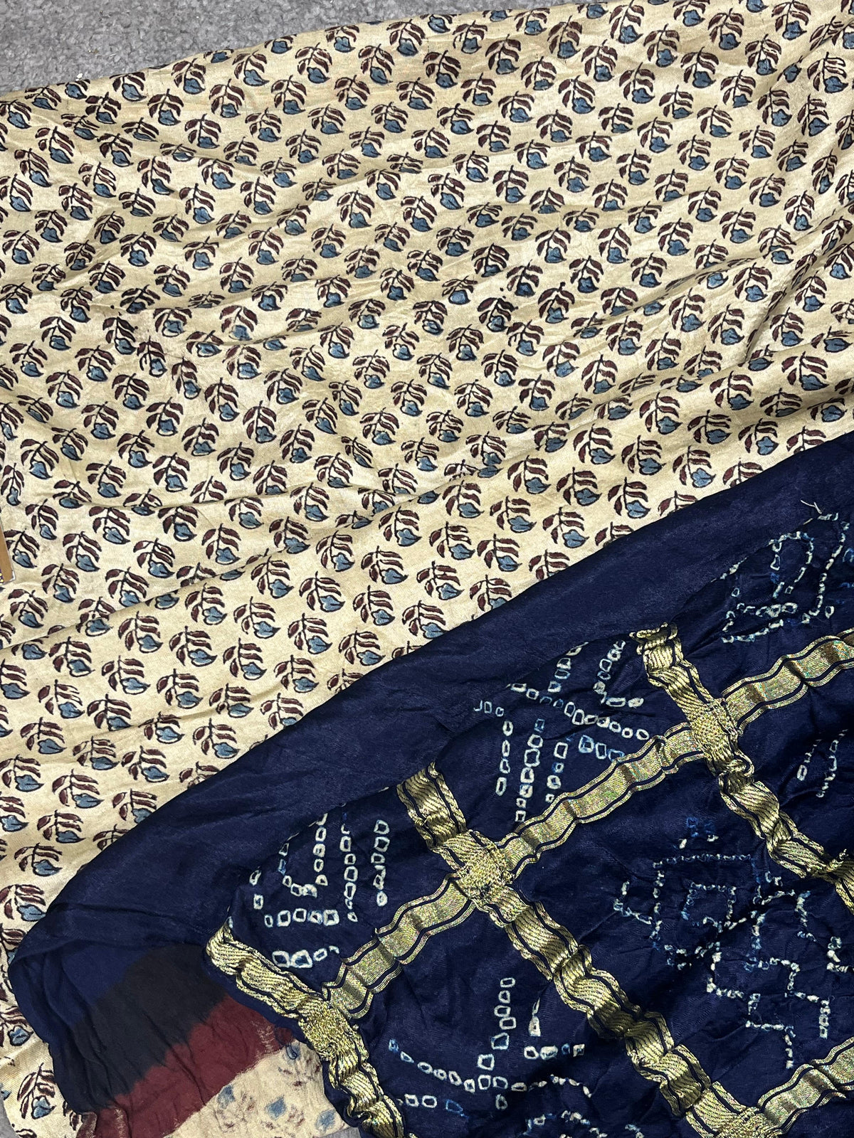 NAVY BLUE GAJJI SILK PURE HANDLOOM BANDHEJ SAREE