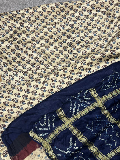 NAVY BLUE GAJJI SILK PURE HANDLOOM BANDHEJ SAREE
