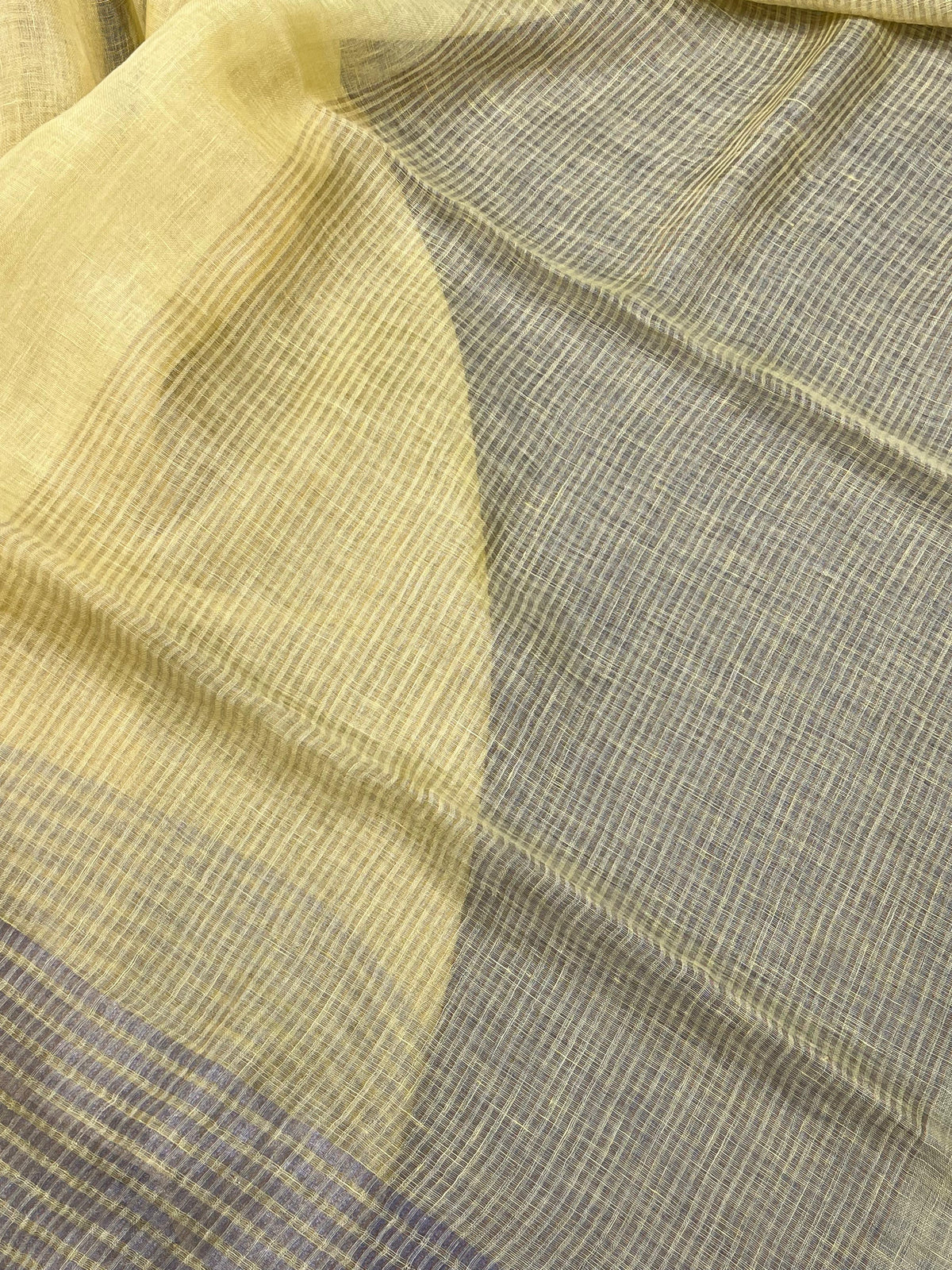 LEMON YELLOW PURE HANDLOOM LINEN SAREE