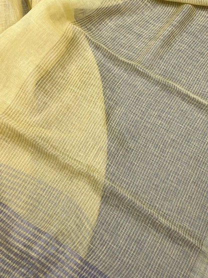 LEMON YELLOW PURE HANDLOOM LINEN SAREE