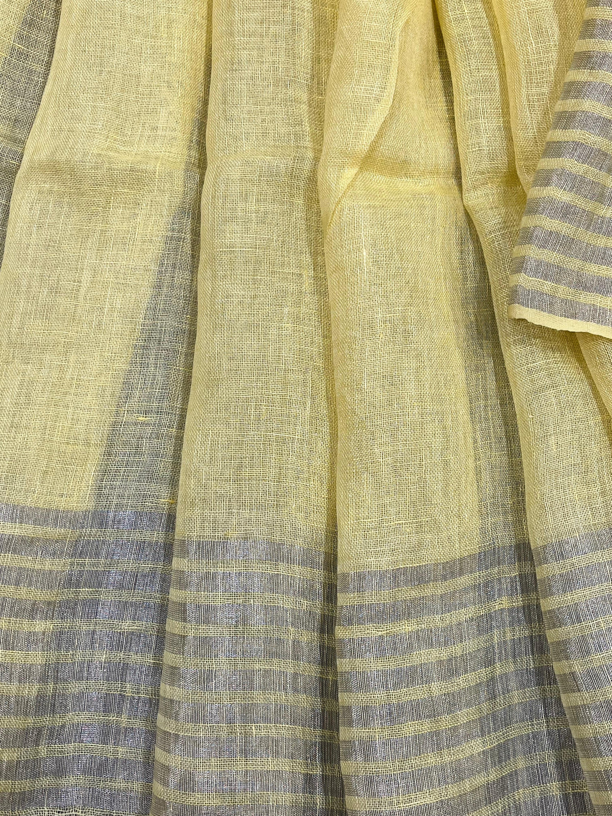 LEMON YELLOW PURE HANDLOOM LINEN SAREE