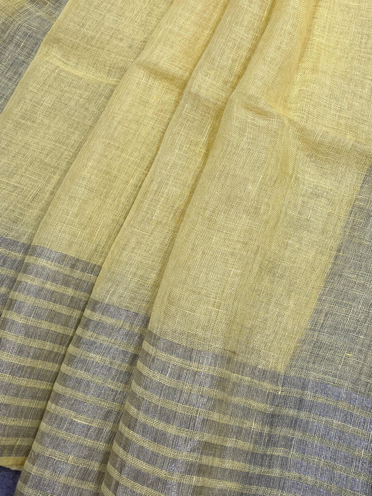 LEMON YELLOW PURE HANDLOOM LINEN SAREE