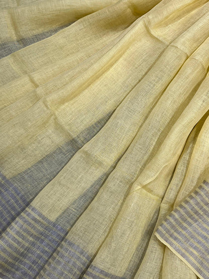 LEMON YELLOW PURE HANDLOOM LINEN SAREE