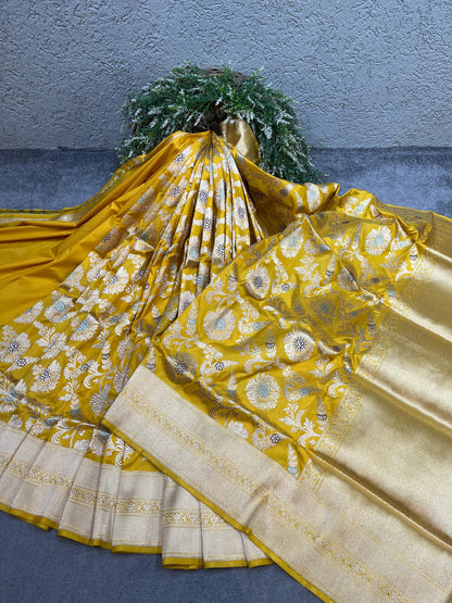 YELLOW SILK PURE HANDLOOM BANARASI SAREE