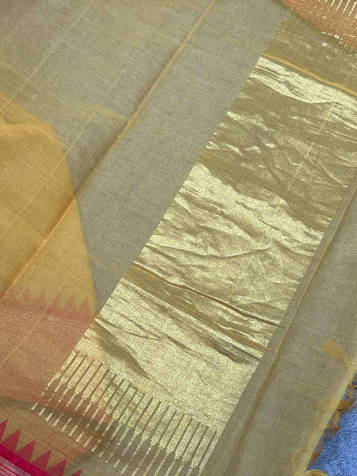 YELLOW COTTON PURE HANDLOOM KHADI SAREE