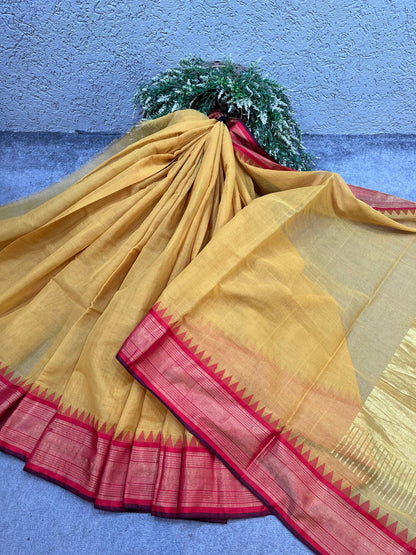 YELLOW COTTON PURE HANDLOOM KHADI SAREE