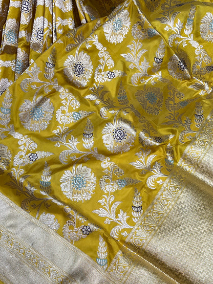 YELLOW SILK PURE HANDLOOM BANARASI SAREE