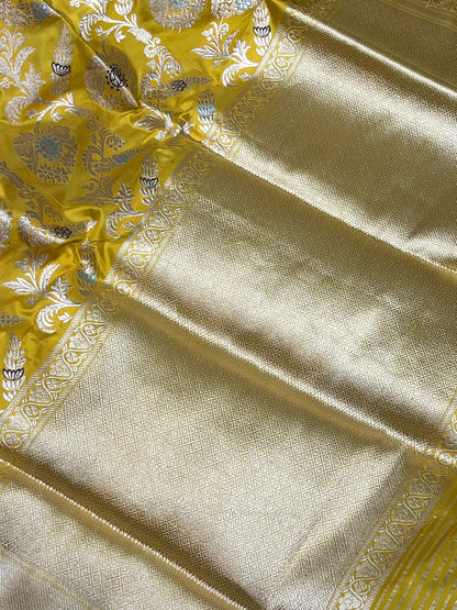 YELLOW SILK PURE HANDLOOM BANARASI SAREE