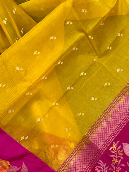YELLOW KORA PURE HANDLOOM  BANARASI SAREE