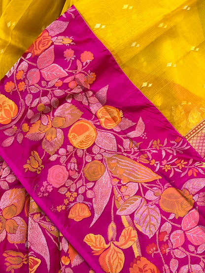 YELLOW KORA PURE HANDLOOM  BANARASI SAREE