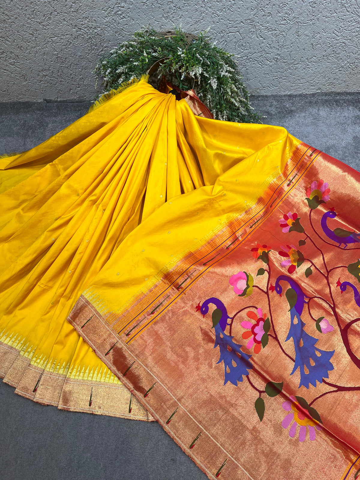 YELLOW SILK PURE HANDLOOM PAITHANI SAREE