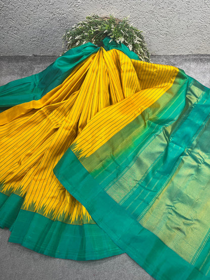 YELLOW SILK PURE HANDLOOM GADWAL SAREE