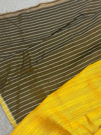 MUSTARD YELLOW PURE HANDLOOM TASSAR SAREE