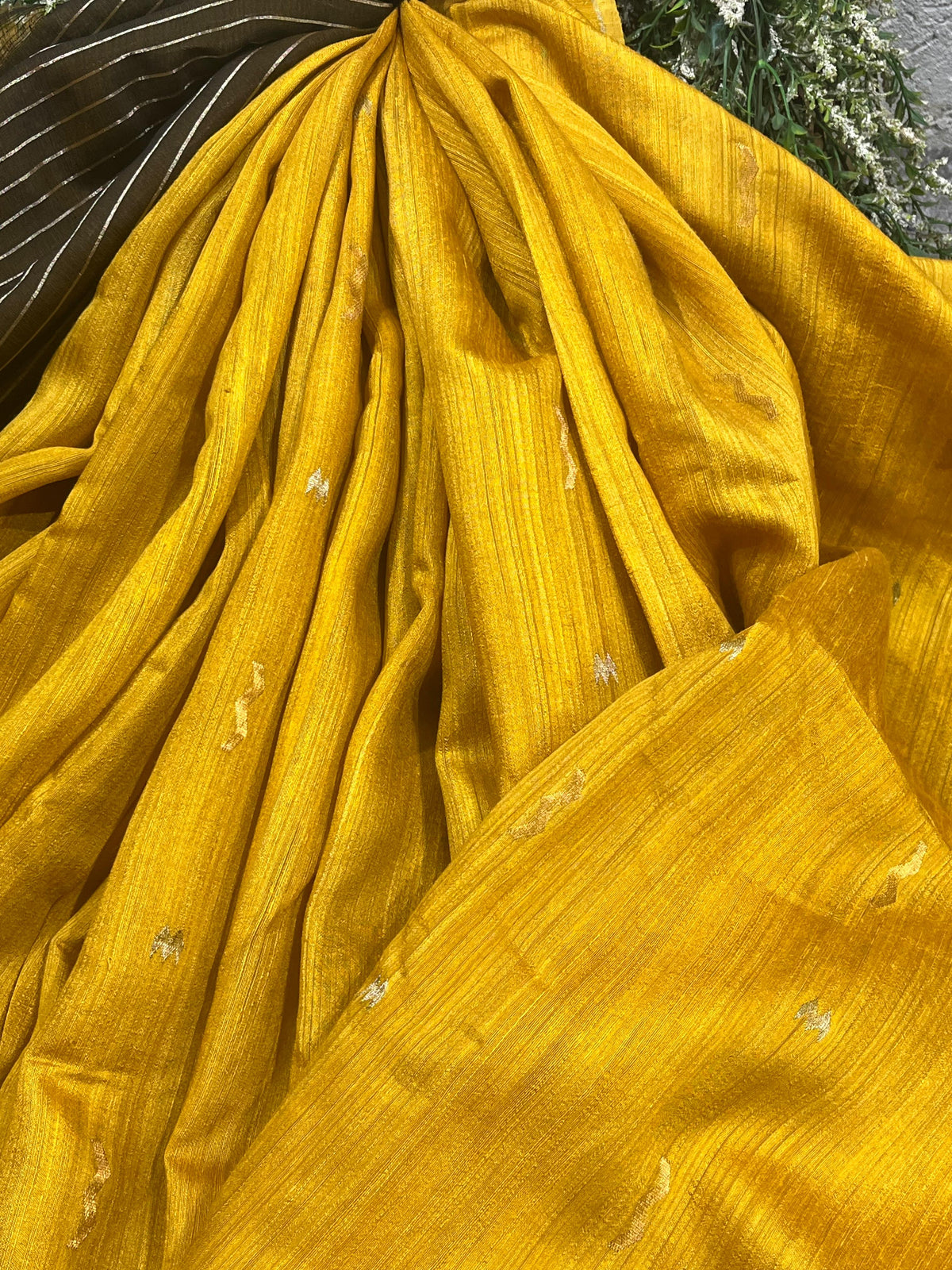 MUSTARD YELLOW PURE HANDLOOM TASSAR SAREE
