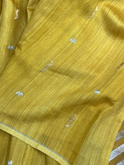 MUSTARD YELLOW PURE HANDLOOM TASSAR SAREE