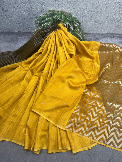 MUSTARD YELLOW PURE HANDLOOM TASSAR SAREE