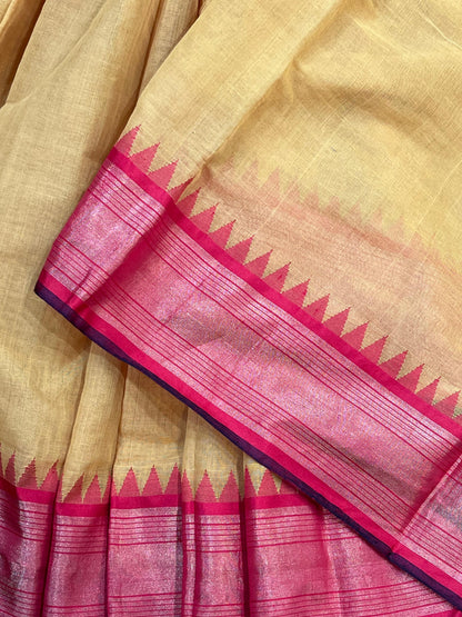 YELLOW COTTON PURE HANDLOOM KHADI SAREE