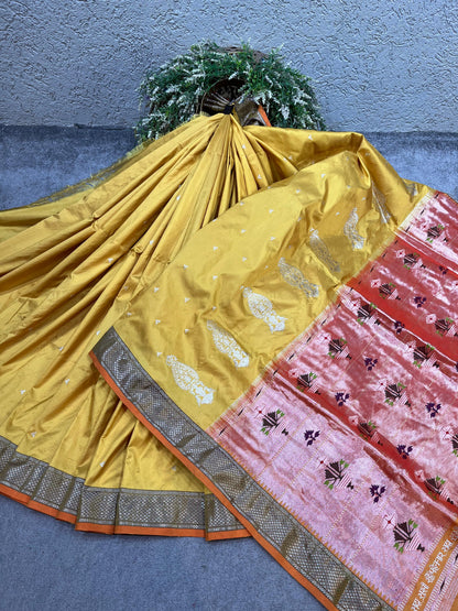 YELLOW SILK PURE HANDLOOM PAITHANI SAREE