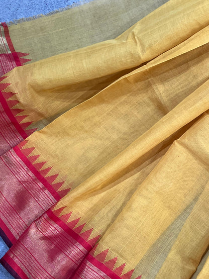 YELLOW COTTON PURE HANDLOOM KHADI SAREE