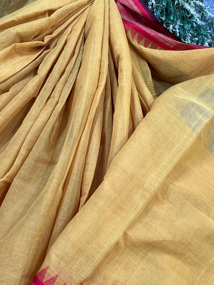 YELLOW COTTON PURE HANDLOOM KHADI SAREE