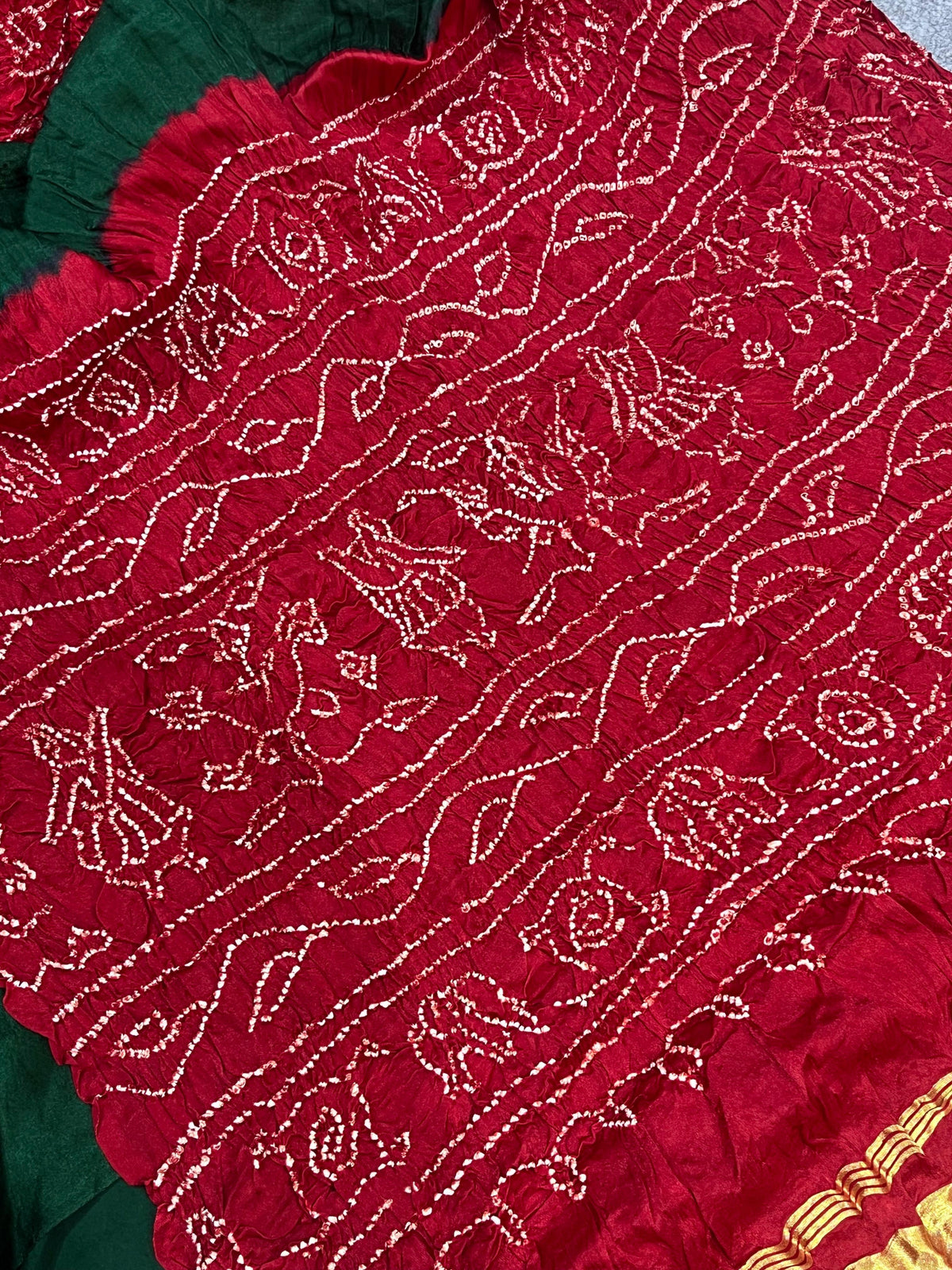 GREEN GAJJI SILK PURE HANDLOOM BANDHEJ SAREE