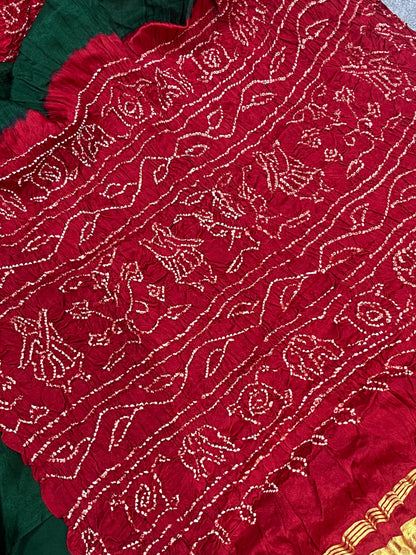 GREEN GAJJI SILK PURE HANDLOOM BANDHEJ SAREE