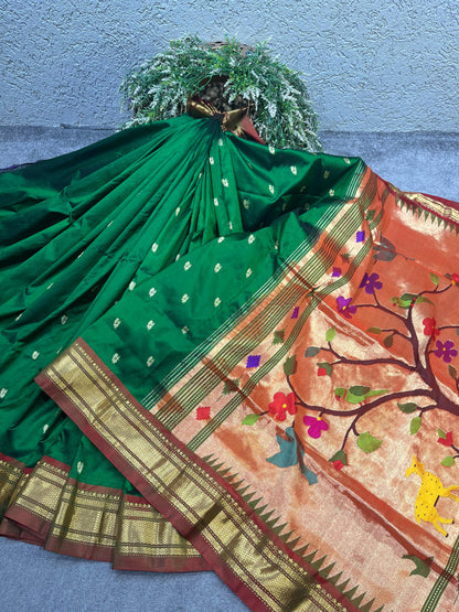 GREEN SILK PURE HANDLOOM PAITHANI SAREE