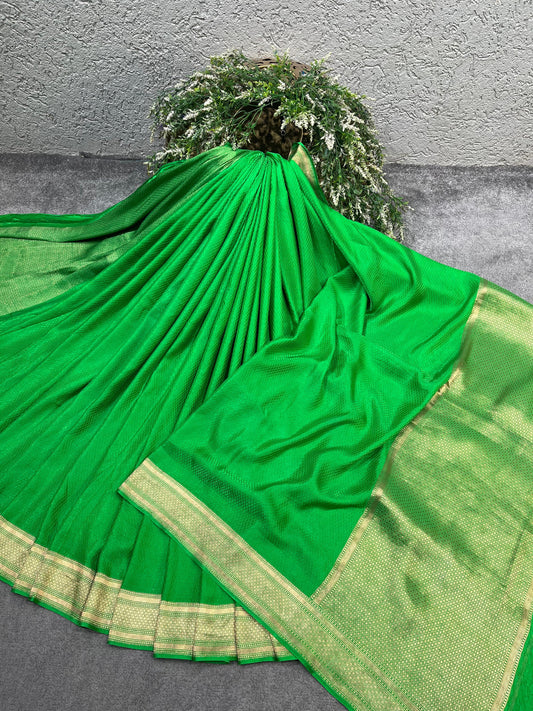 GREEN TANCHOI PURE HANDLOOM BANARASI SAREE