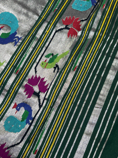 GREEN COTTON PURE HANDLOOM PAITHANI SAREE