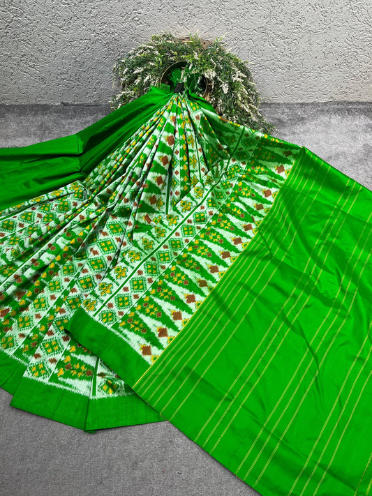 GREEN SILK PURE HANDLOOM IKKAT SAREE