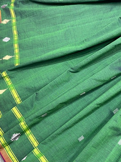 GREEN COTTON PURE HANDLOOM PAITHANI SAREE