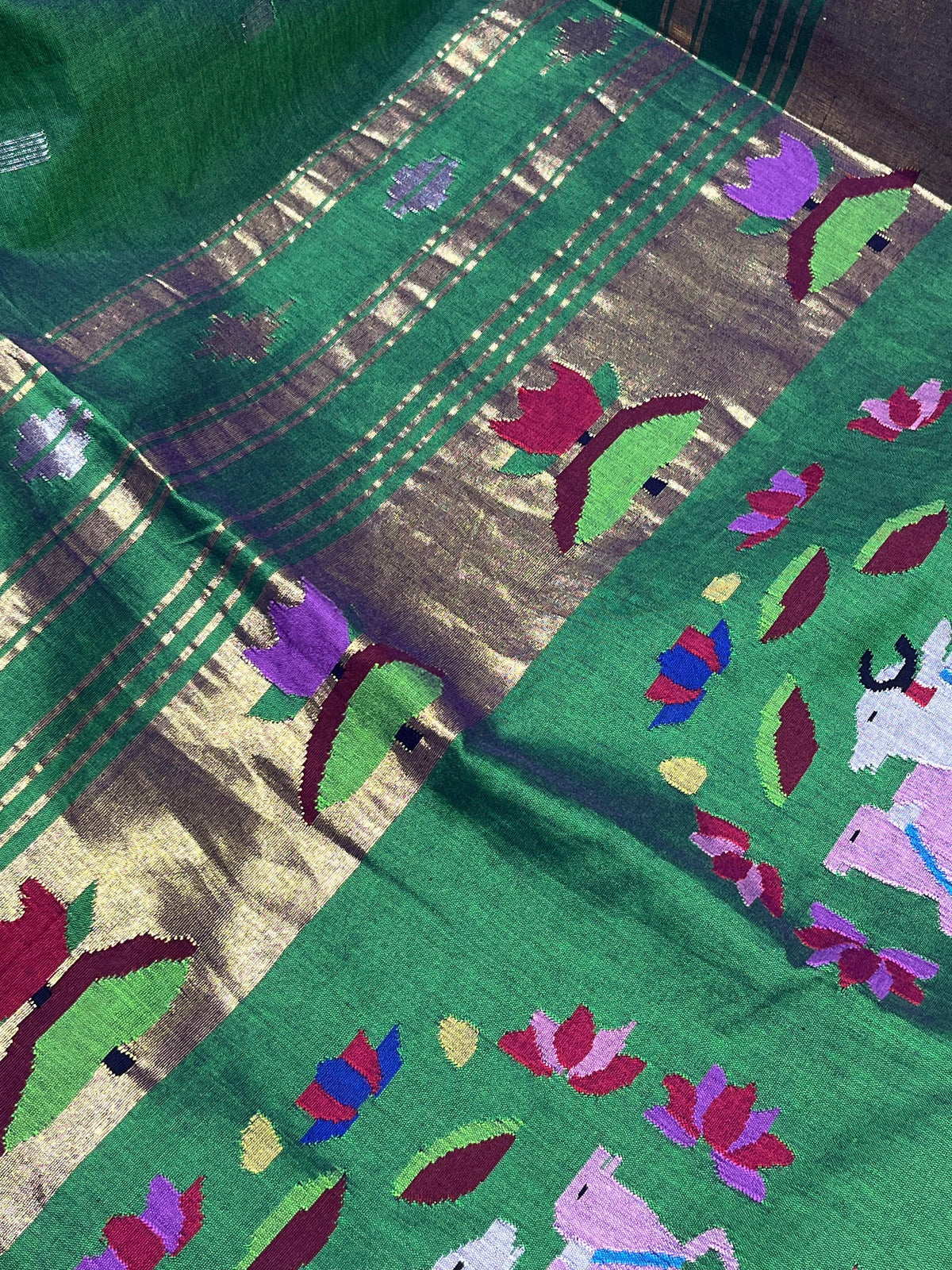 GREEN COTTON PURE HANDLOOM PAITHANI SAREE