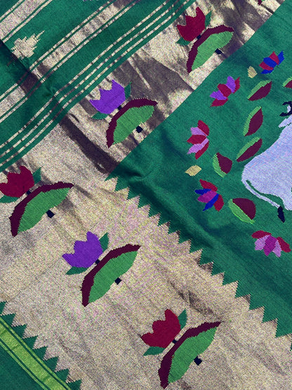 GREEN SILK PURE HANDLOOM PAITHANI SAREE