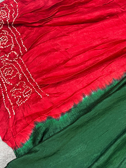 GREEN GAJJI SILK PURE HANDLOOM BANDHEJ SAREE