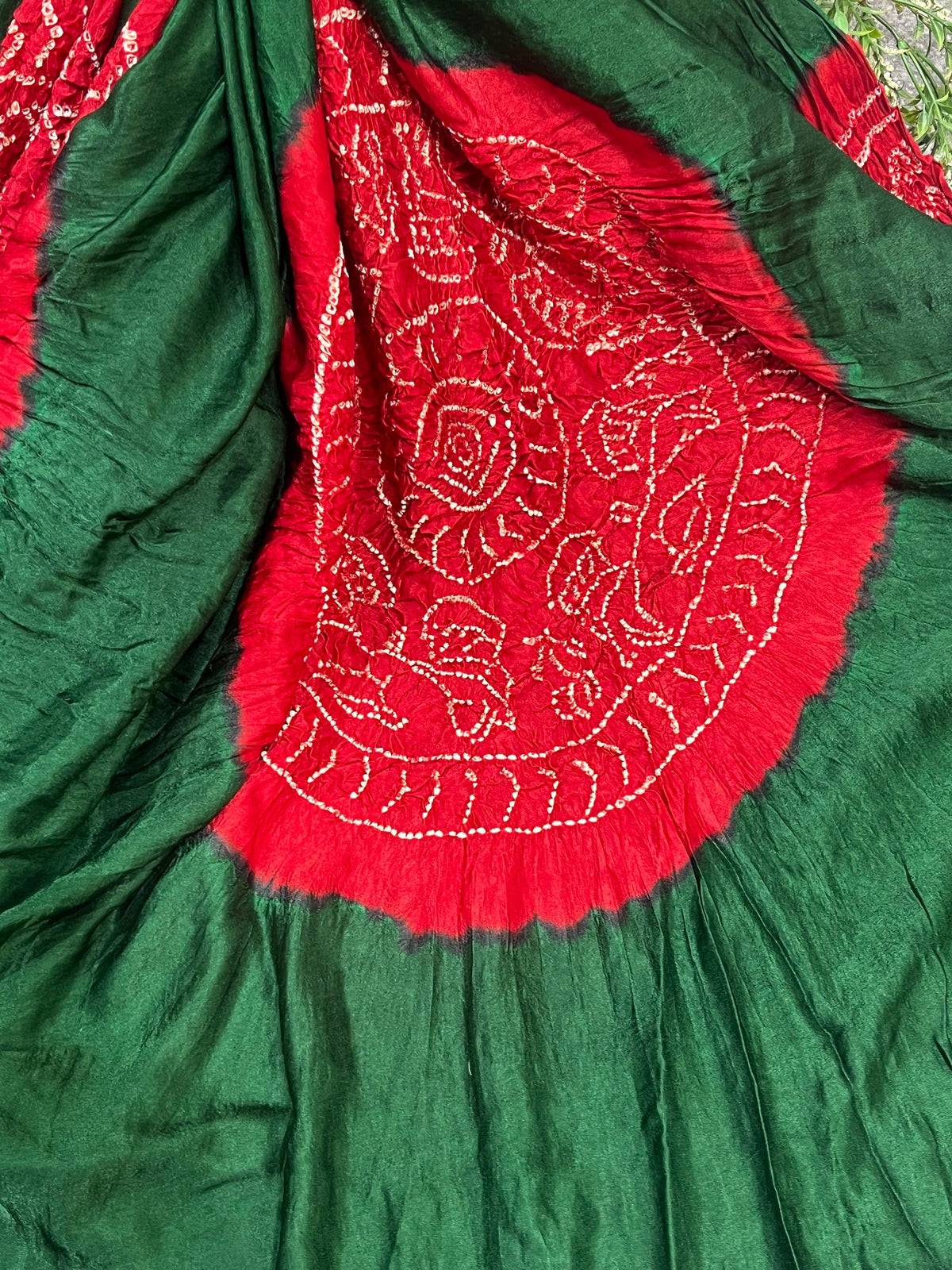 GREEN GAJJI SILK PURE HANDLOOM BANDHEJ SAREE